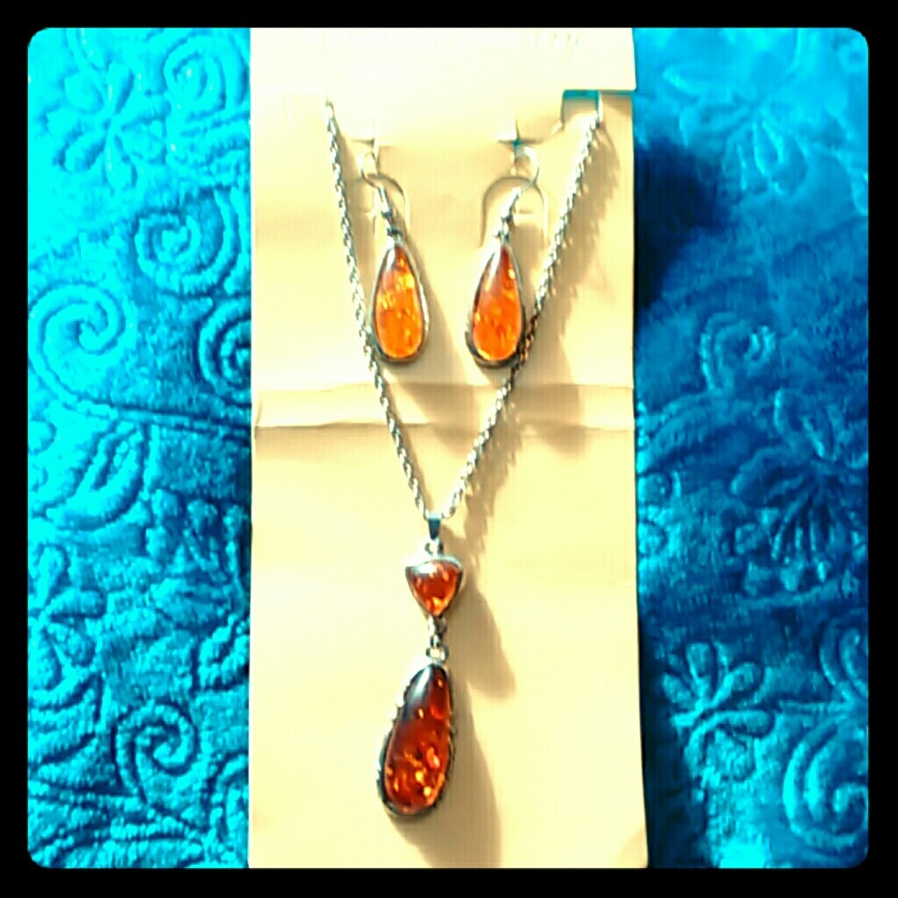 NWOT Amber and Silver Set